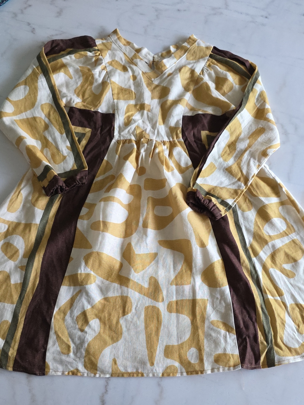 Zara Mustard and Brown Patterned Cotton Dress